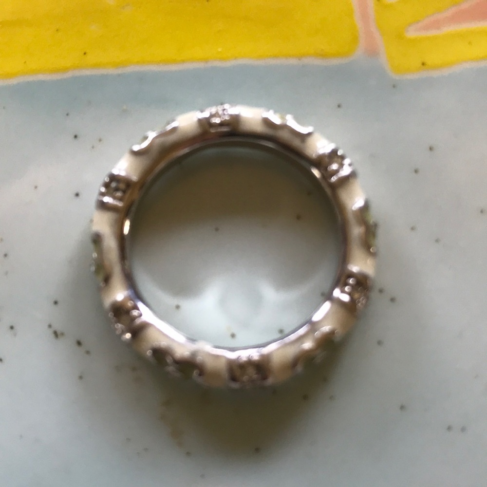 White Enamel & Rhinestone Stackable Ring 6.5 Sexy! - image 3